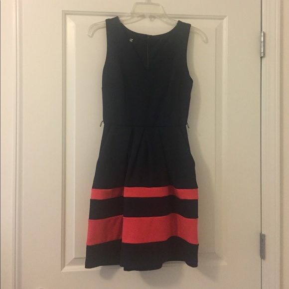 Navy Dress with Pink Striped Skirt - Picture 1 of 3